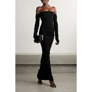 Altuzarra Trikera Off-Shoulder Jersey Maxi Dress sheer long sleeve black size XS